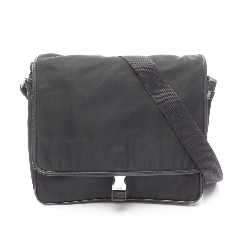 PRADA Black Leather Saffiano Messenger Shoulder Bag